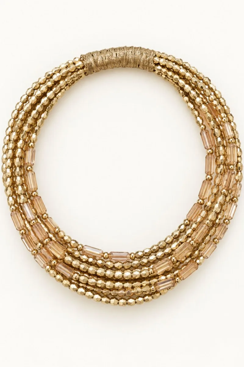 Víceřadý choker z korálků a krystalů