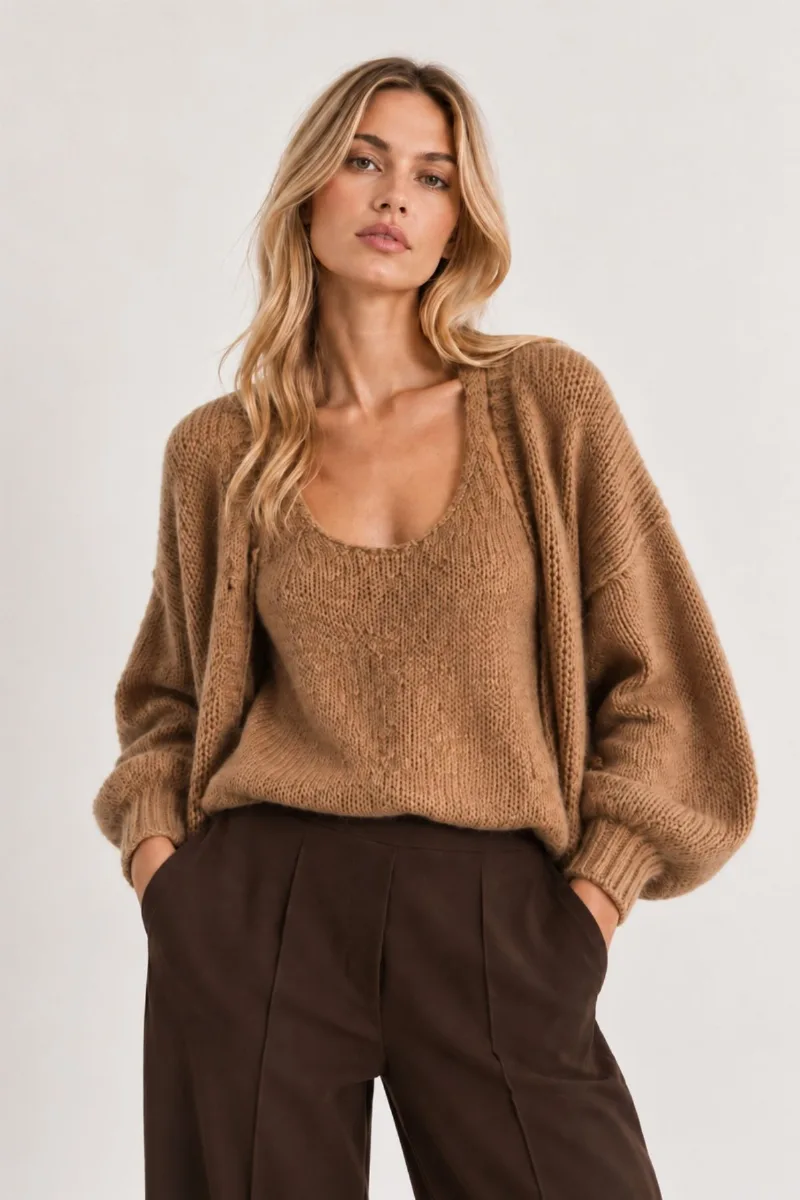 Úpletový twinset — top a kardigan