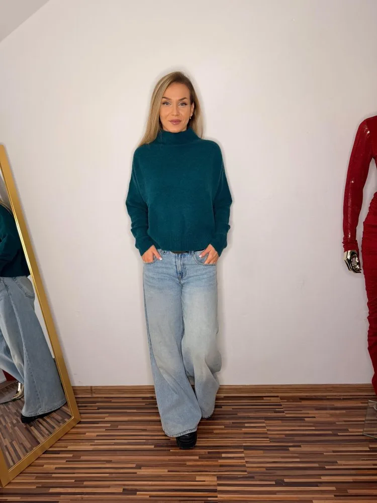 MILOSO - Zelený svetr s baby alpákou ONE SIZE