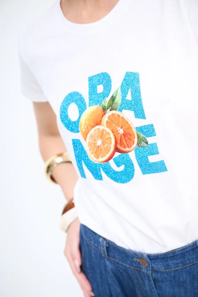 CARLOTTA - Slim tričko, potisk „Orange"